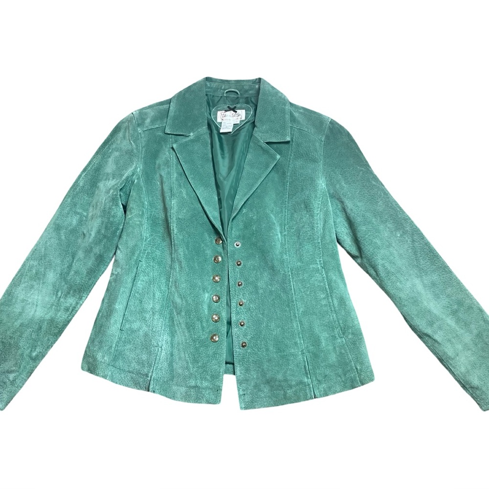 Vintage Live a Little Brand Green Leather Jacket Size M